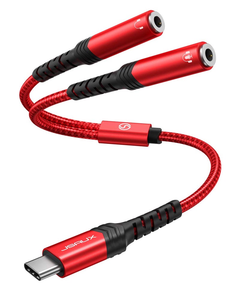 jsaux محول JSAUX USB C إلى مقسم سماعة رأس مزدوج 3.5 مم أنثوي، Type C إلى مقبس Y أنثوي مزدوج 3.5 مم متوافق مع iPhone 16 Pro Max/15 Pro Max، Galaxy S24/23 Ultra، Pixel، iPad Pro - أحمر - Image 1